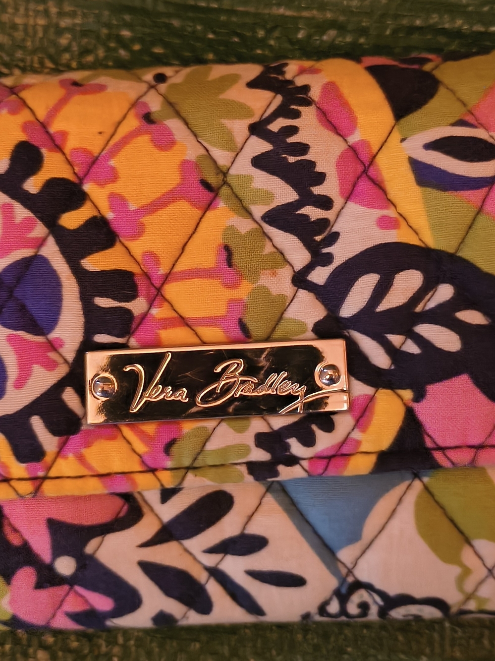 Vera Bradley Quilted Floral Card Holder in Yellow, Pink & Navy